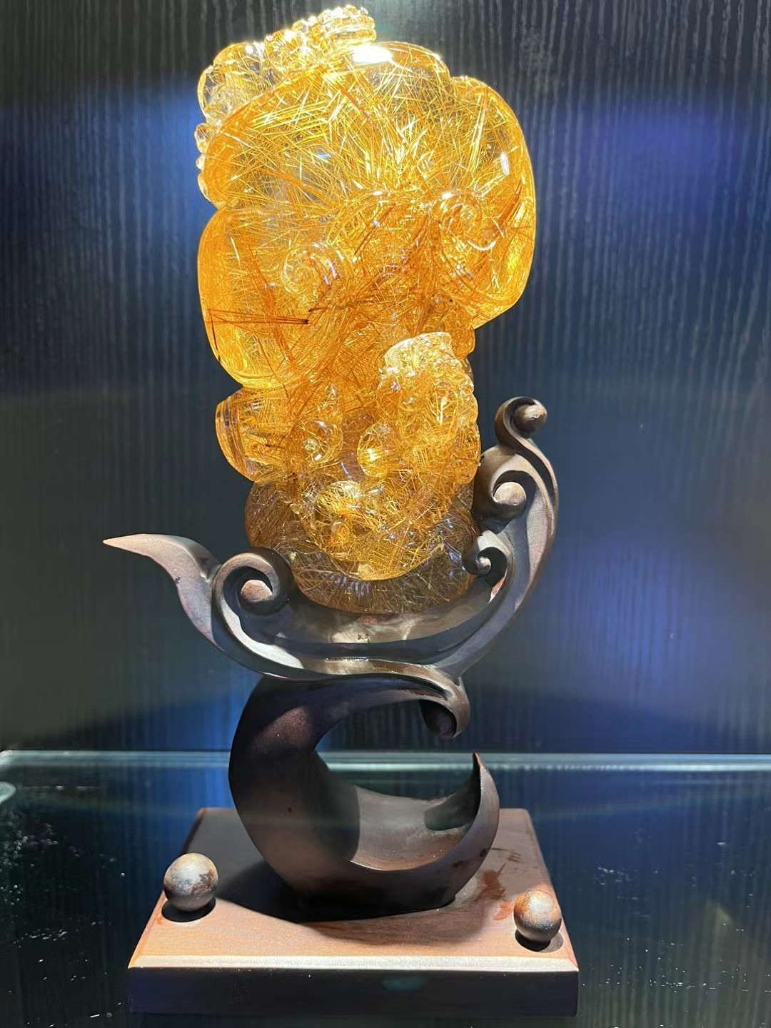 2.7LB Top Rare Natural Rutilated Quartz Crystal Carved Pixiu reiki Decor+stand 2.7LB Top Rare Natural Rutilated Quartz Crystal Carved Pixiu reiki Decor+stand