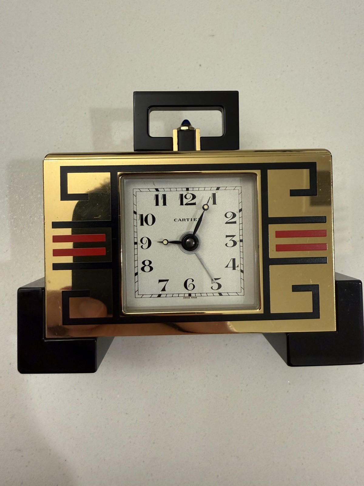 Cartier Chinoise Alarm Clock Art Deco 1990s Paris W 3.9 x D 1.1 x H 3.5 in