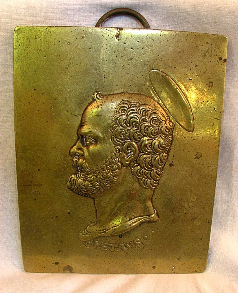 ANCIENT ST PETER ICON PLAQUE BRASS 15TH CENTURY