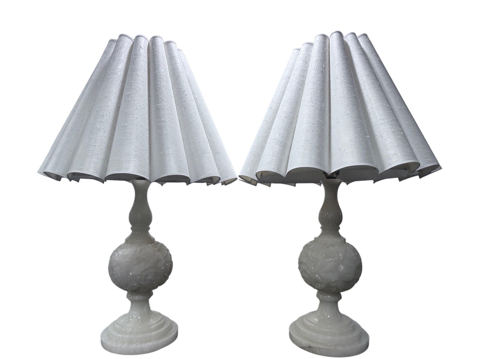1950s-Antique Italian Marble Lamp Pair with Brass Base