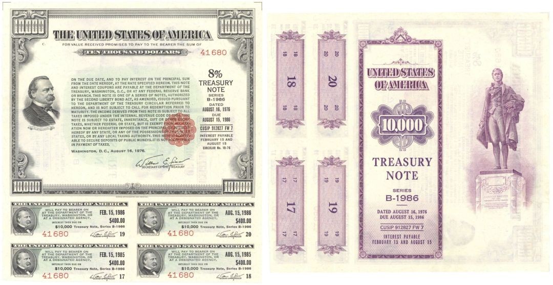 1976 dated $10,000 Treasury Note - U.S. Treasury Instrument - Only 2 Known to