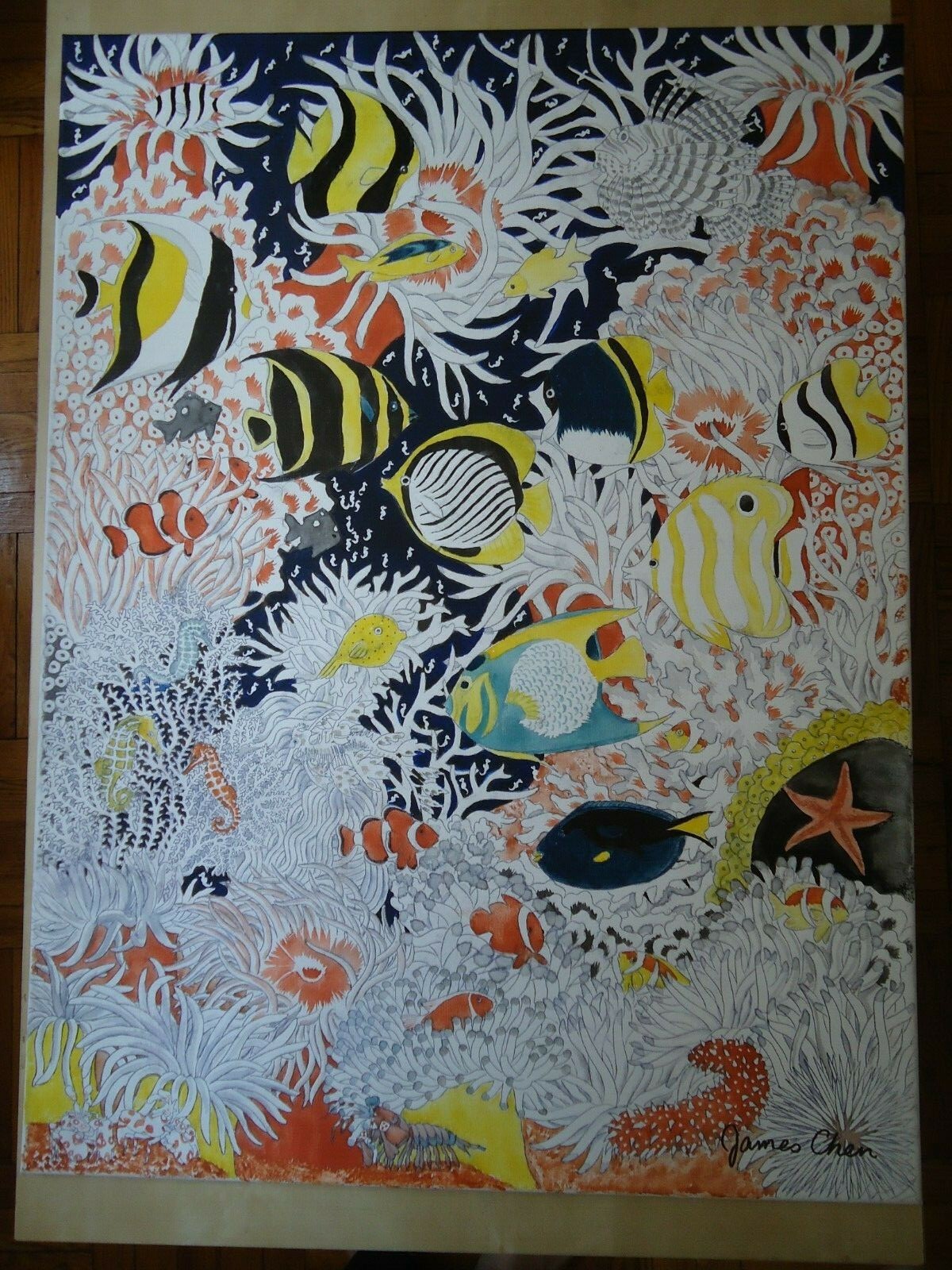 FISH & CORAL REEF HUGE 30'' X 40'' PAINTING ON CANVAS BY COMIC ARTIST JAMES CHEN FISH & CORAL REEF HUGE 30'' X 40'' PAINTING ON CANVAS BY COMIC ARTIST JAMES CHEN