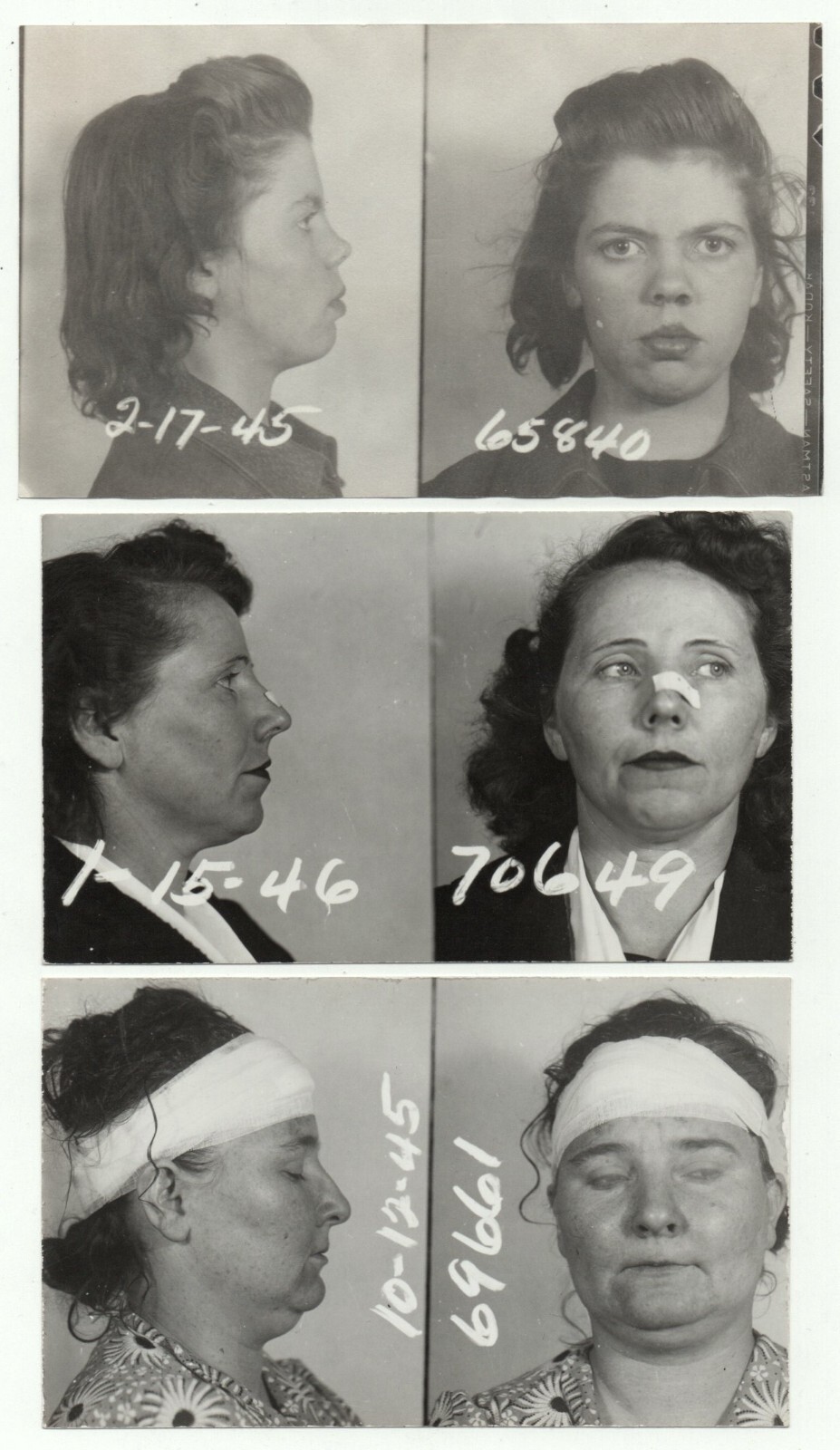 Mug Shots Bertillon 3 Photos Judicial ID Police US 1945-46 Women Mug Shots Bertillon 3 Photos Judicial ID Police US 1945-46 Women