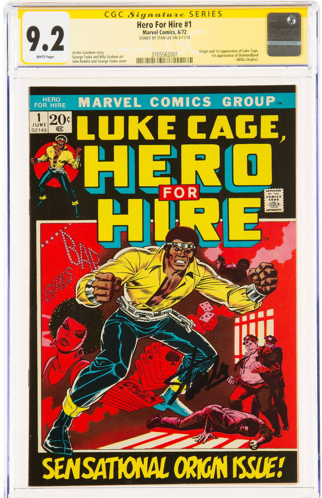 Hero For Hire #1 CGC 9.2 STAN LEE SIGNATURE 1st Luke Cage Signed WHITE M3 cm Hero For Hire #1 CGC 9.2 STAN LEE SIGNATURE 1st Luke Cage Signed WHITE M3 cm