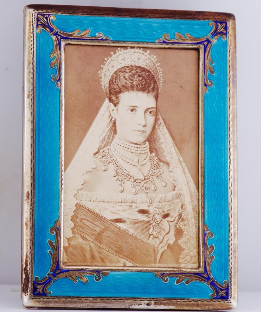 Antique Imperial Faberge Silver & Guilloché Enamel Desk Frame –CDV Empress Maria Antique Imperial Faberge Silver & Guilloché Enamel Desk Frame –CDV Empress Maria