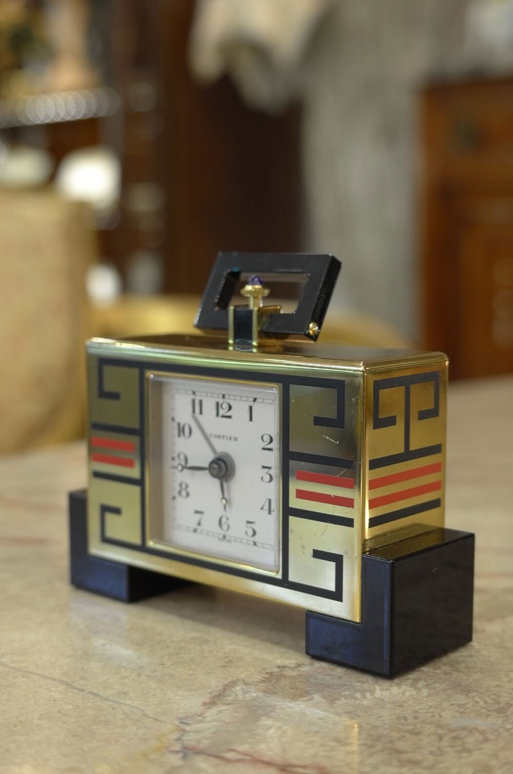 Cartier Chinoise Alarm Clock Art Deco 1990s Paris W 3.9 x D 1.1 x H 3.5 in