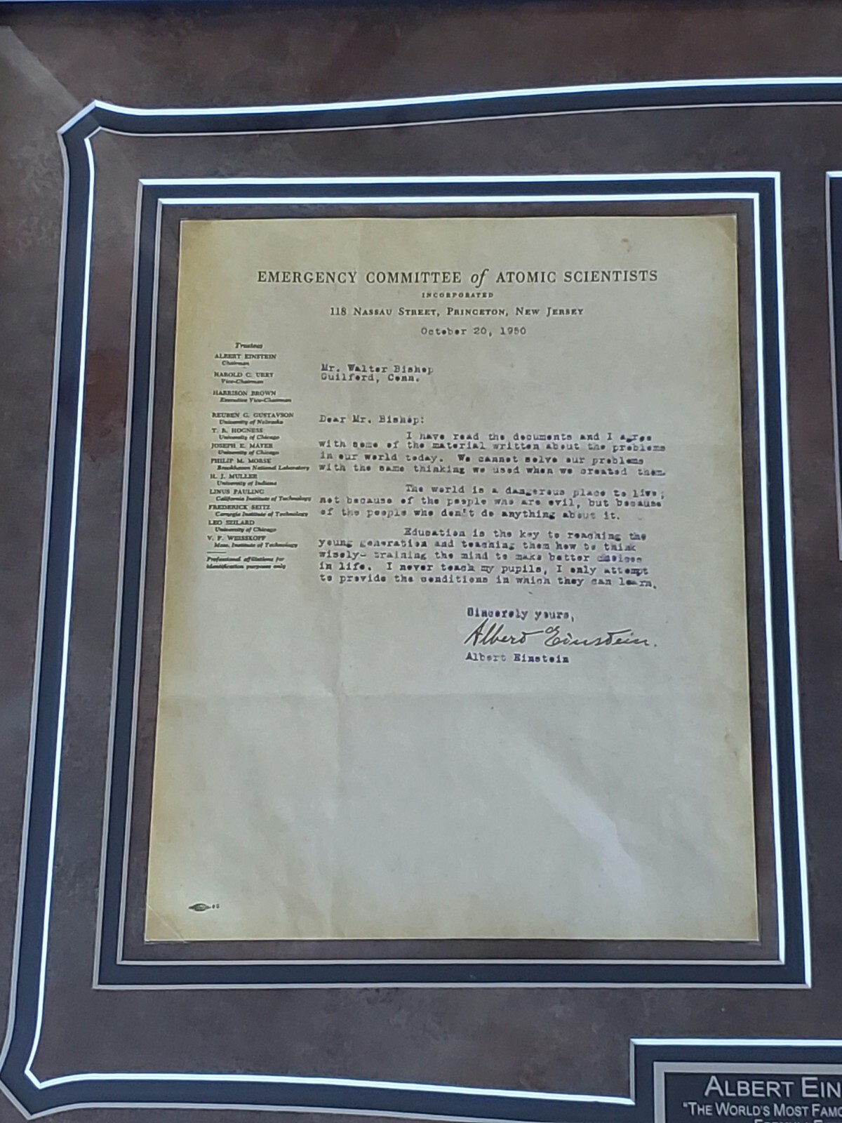 RARE Albert Einstein Original Hand Signed Letter The World A Dangerous Place COA RARE Albert Einstein Original Hand Signed Letter The World A Dangerous Place COA