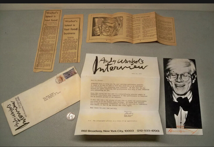 Vintage Andy Warhol Autographed Signed 'Interview' Letter in Envelope Signed Pic Vintage Andy Warhol Autographed Signed 'Interview' Letter in Envelope Signed Pic