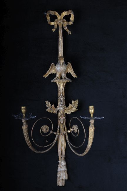Pair Of Large Empire Wall Sconces Around 1800, Linden Wood Gilded F-106