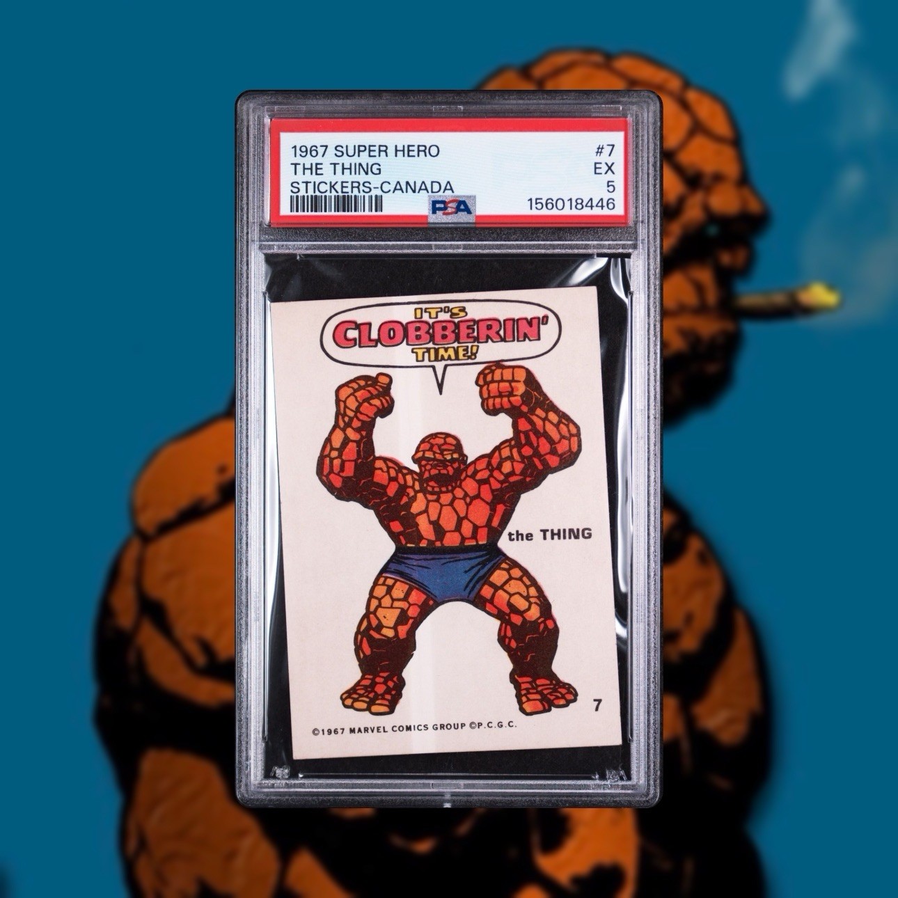1967 PHILADELPHIA MARVEL SUPER HERO STICKERS CANADA #7 the THING ROOKIE PSA 5 1967 PHILADELPHIA MARVEL SUPER HERO STICKERS CANADA #7 the THING ROOKIE PSA 5