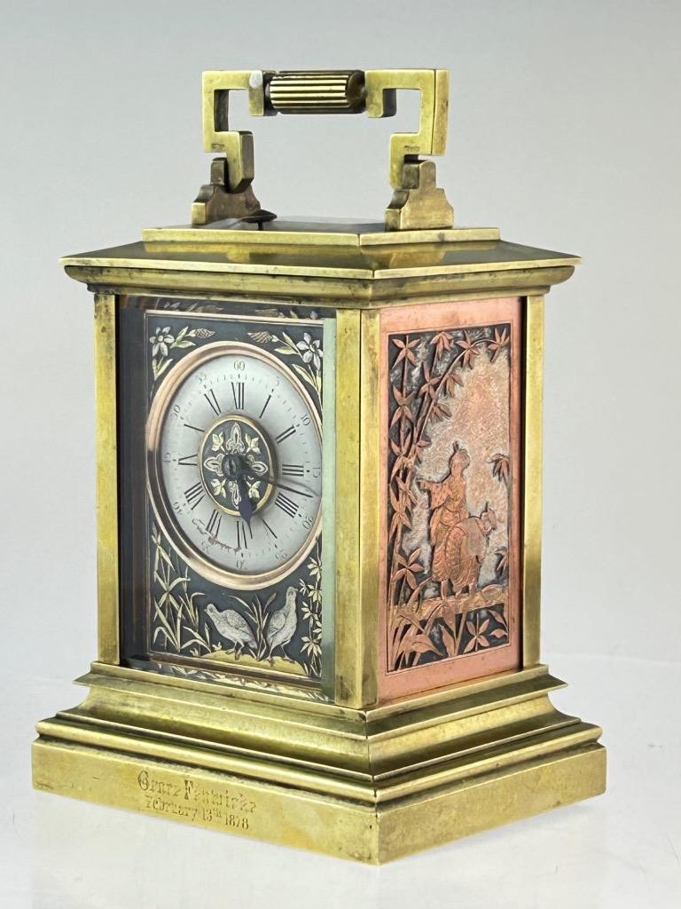 Fine Rare French Carriage Clock A La Japonaise By Achille Brocot 1817-1875 Paris Fine Rare French Carriage Clock A La Japonaise By Achille Brocot 1817-1875 Paris