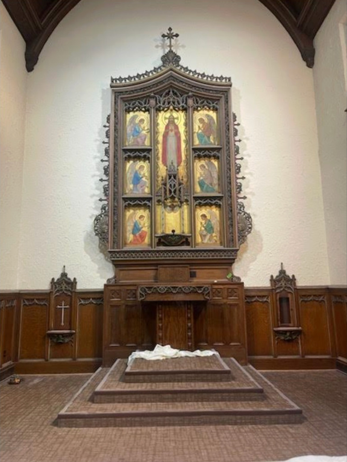 Antique Oak Rerados Catholic Church w/ wainscotting 12ft 8