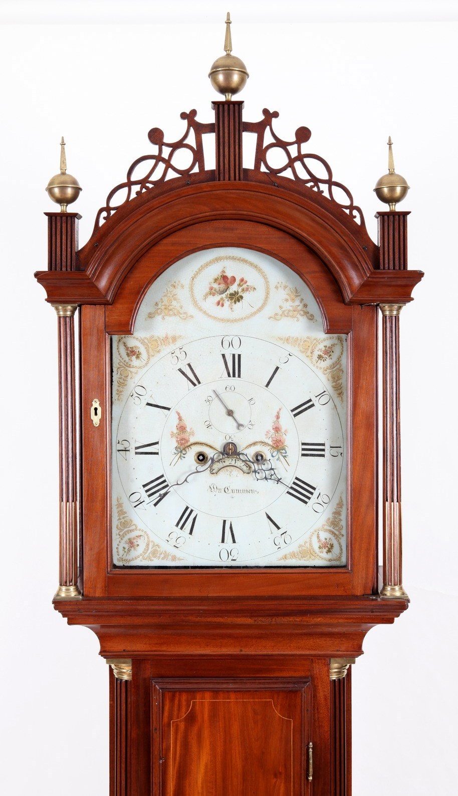 C1800 Roxbury MA Tall Case Grandfather Clock William Cummens Quarter Fan Inlay C1800 Roxbury MA Tall Case Grandfather Clock William Cummens Quarter Fan Inlay