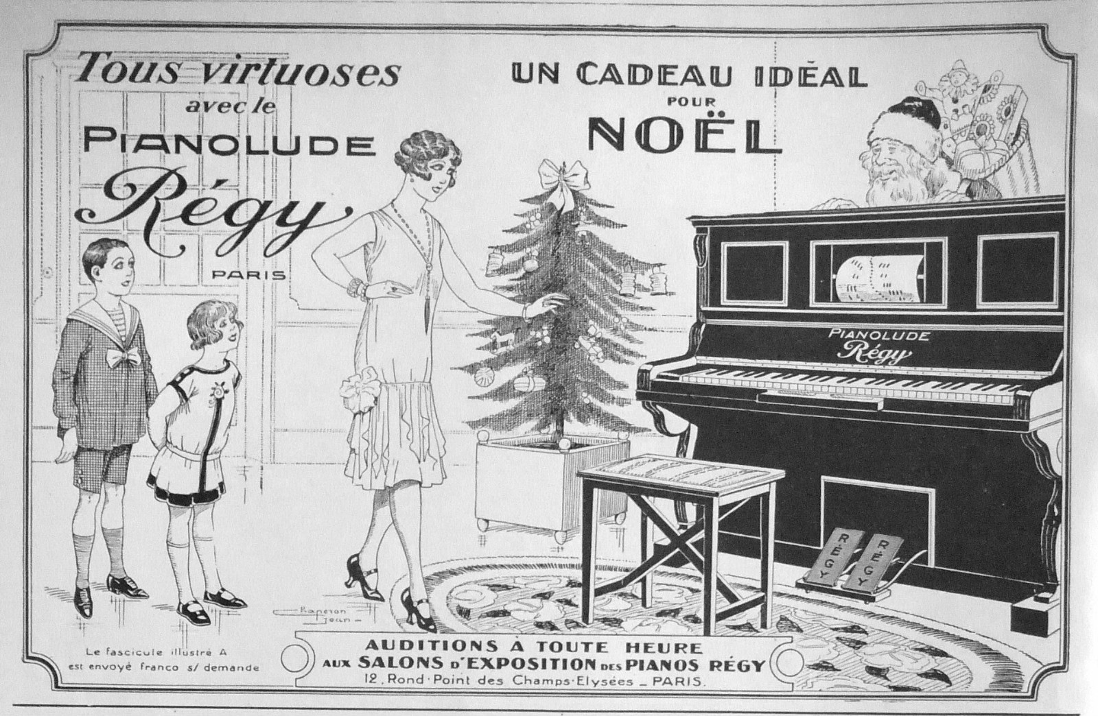 AD PRINT Original 1925 - all virtuosos with the PIANOLUDE RÉGY Christmas gift