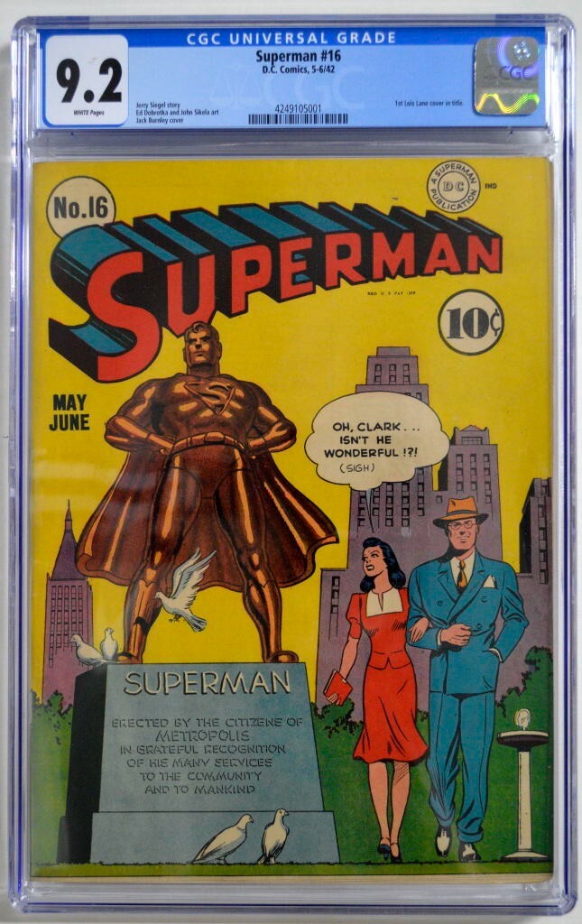 SUPERMAN #16 CGC 9.2 DC 1942 1st Lois Lane Cover Highest Grade SUPERMAN #16 CGC 9.2 DC 1942 1st Lois Lane Cover Highest Grade