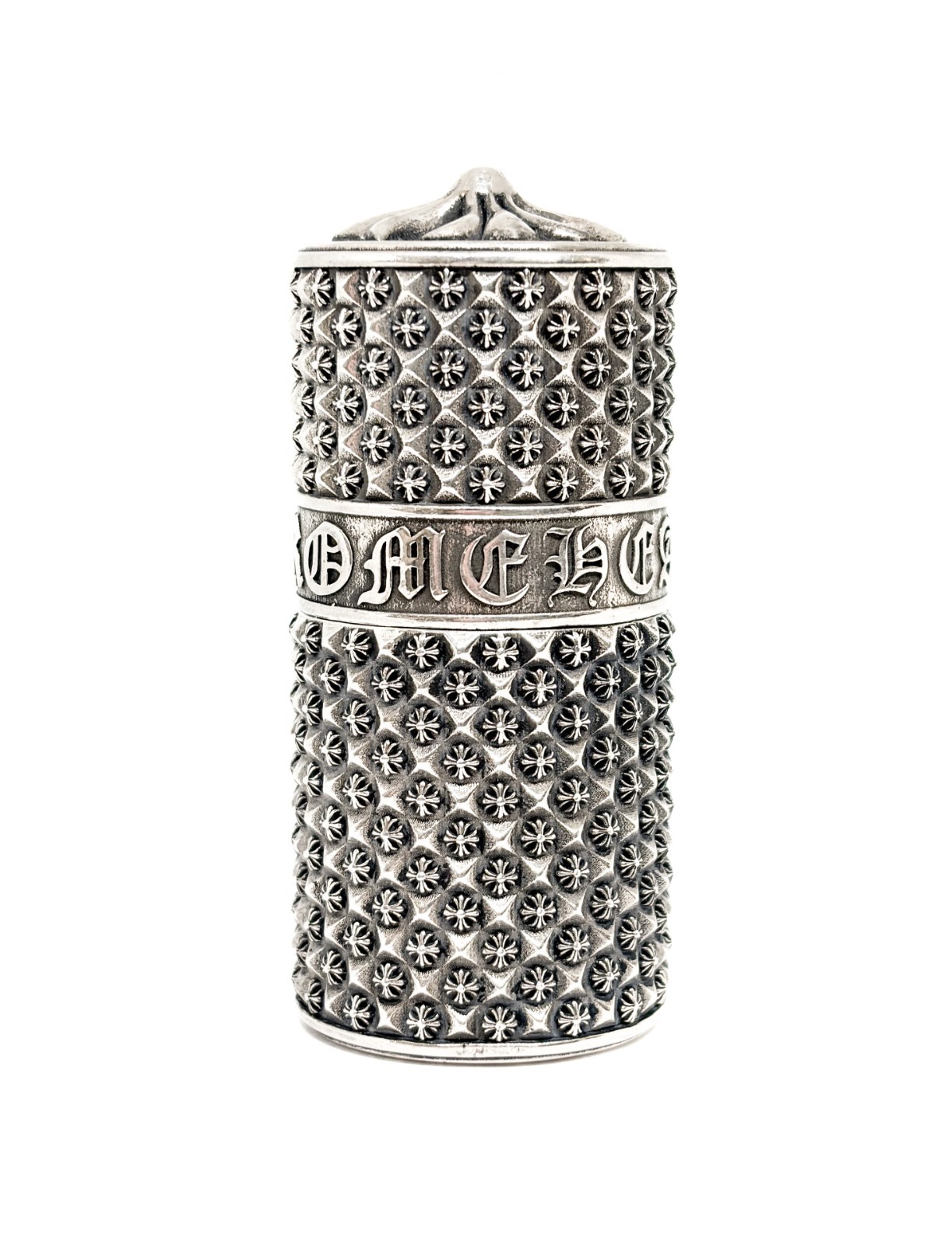 Chrome Hearts Plus Pyramid Studded Large Pill Case Sterling Silver 98.4g 3” Tall Chrome Hearts Plus Pyramid Studded Large Pill Case Sterling Silver 98.4g 3” Tall