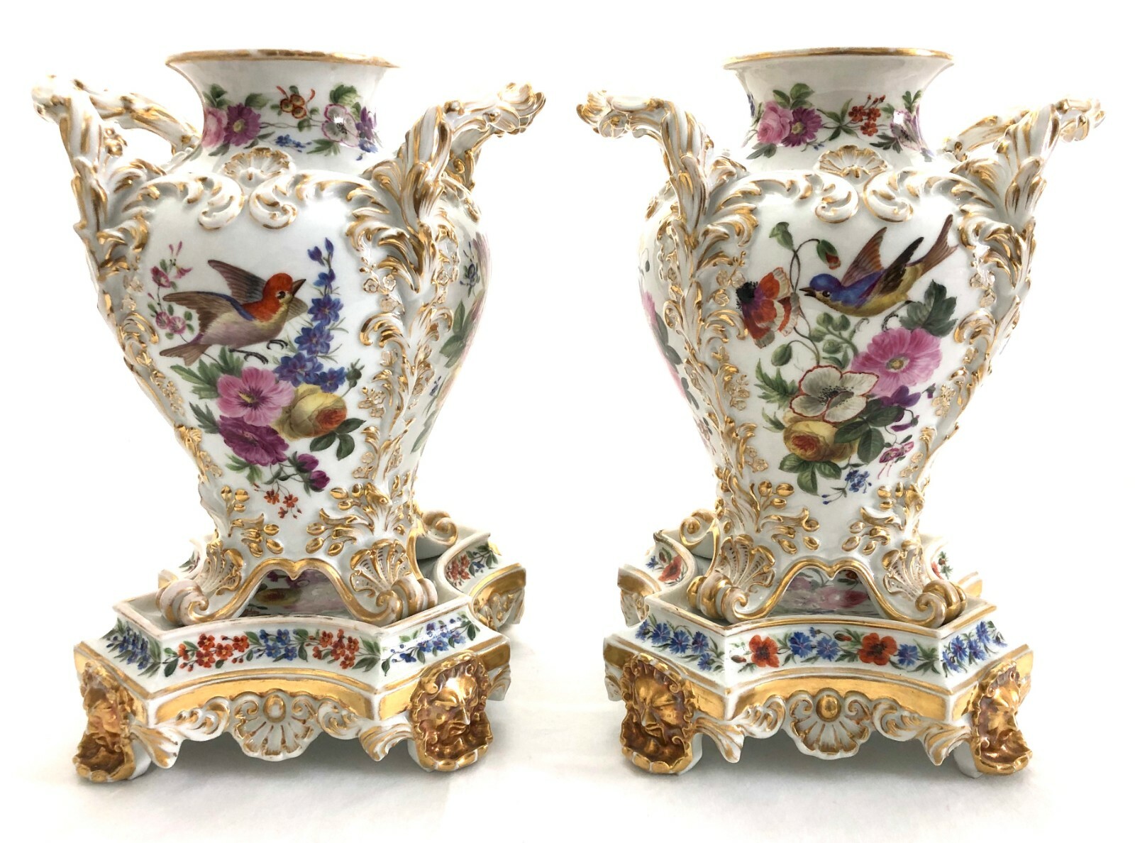 Antique Pair of Exceptional French c.1840 Jacob Petit Porcelain Vases w/Stands Antique Pair of Exceptional French c.1840 Jacob Petit Porcelain Vases w/Stands