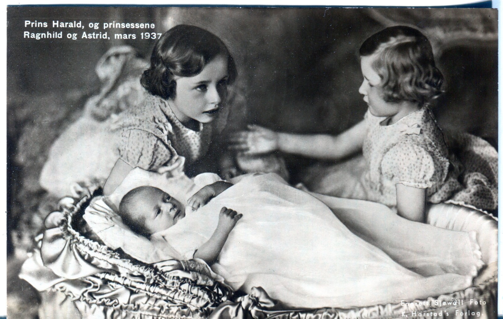 Norway Norge Prins Harald og Prinsennene Raghild og Astrid real photo postcard Norway Norge Prins Harald og Prinsennene Raghild og Astrid real photo postcard