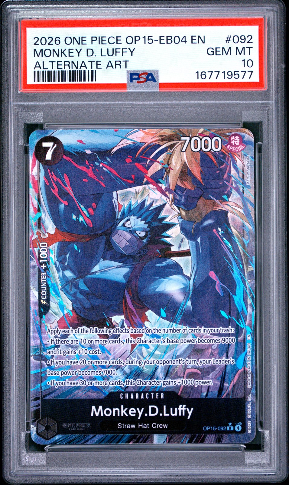 2026 ONE PIECE OP15-EB04-ADVENTURE ON KAMI'S ISLAND #092 MONKEY D. LUFFY PSA 10 2026 ONE PIECE OP15-EB04-ADVENTURE ON KAMI'S ISLAND #092 MONKEY D. LUFFY PSA 10