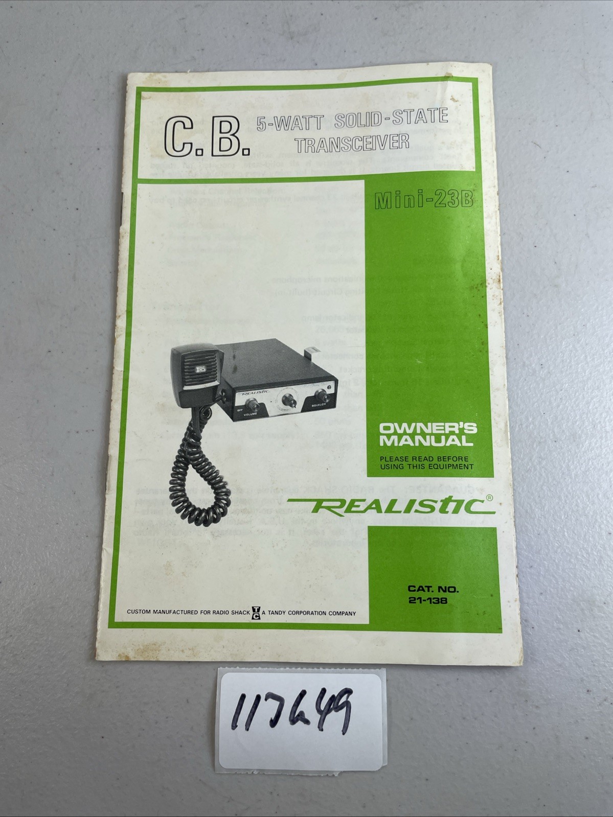 Realistic CB 5-watt Solid State Transceiver Mini-23B Tandy Radio Shack 116G49