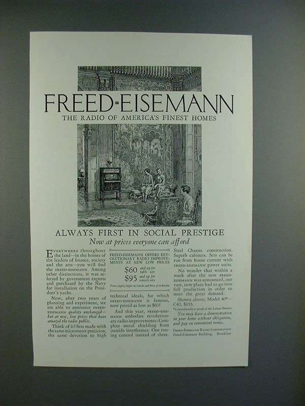 1926 Freed-Eisemann Model 40 Radio Ad - Prestige 1926 Freed-Eisemann Model 40 Radio Ad - Prestige