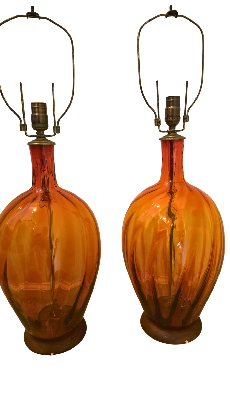 Pair of Large Vintage Amber Blenko Glass Table Lamps #6951 by Joel Philip Myers