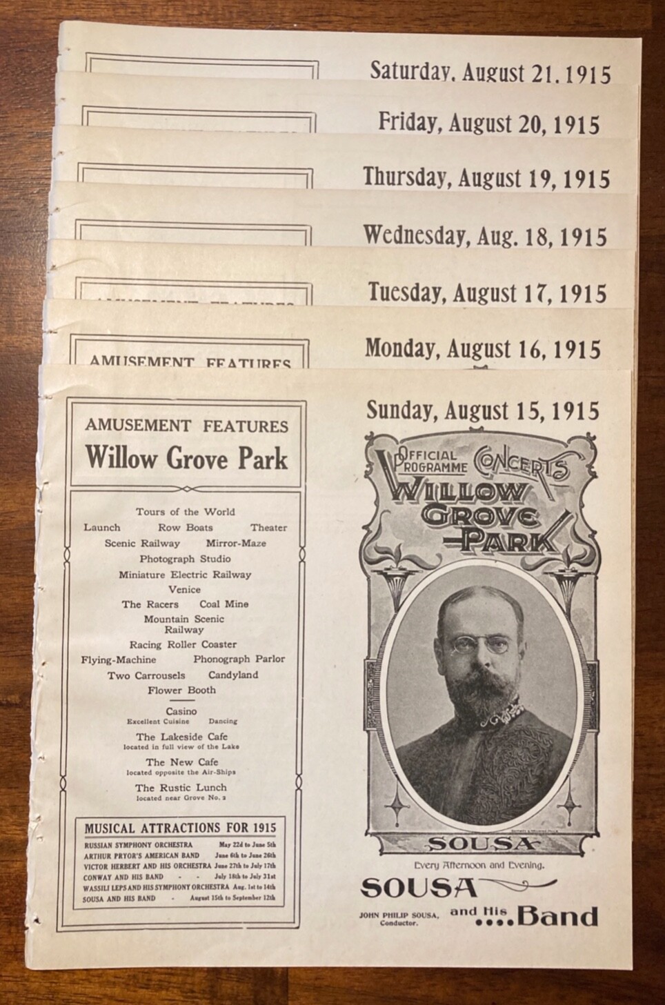 RARE 1915 WILLOW GROVE PARK 29 Daily Music Programs SOUSA & HIS BAND L@@K W@W RARE 1915 WILLOW GROVE PARK 29 Daily Music Programs SOUSA & HIS BAND L@@K W@W