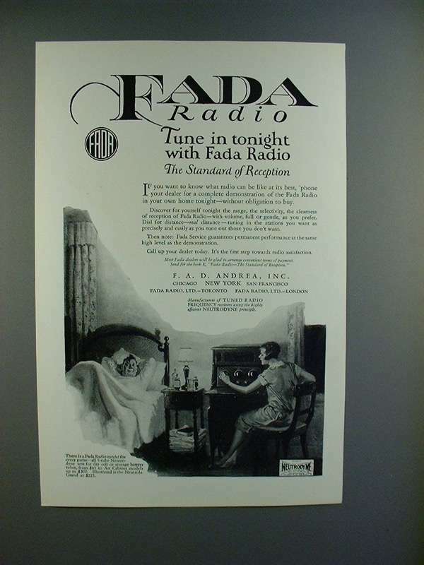 1925 Fada Neutrola Grand Radio Ad - Tune in tonight 1925 Fada Neutrola Grand Radio Ad - Tune in tonight