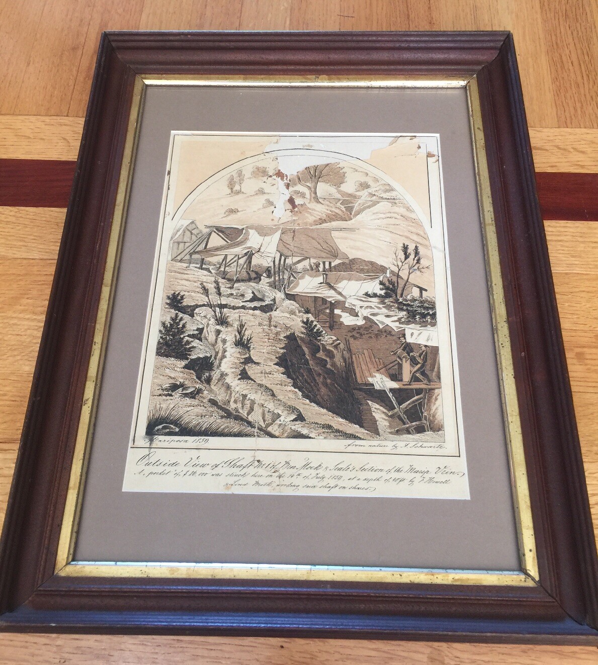 1859 Original Gold Rush Drawing Of Mariposa Outside Gold Mine Shaft A Schwartz 1859 Original Gold Rush Drawing Of Mariposa Outside Gold Mine Shaft A Schwartz