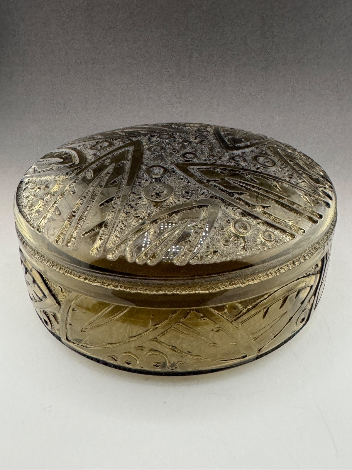 Nancy Daum France Double Signed Lidded Glass Palm Trinket Box 6