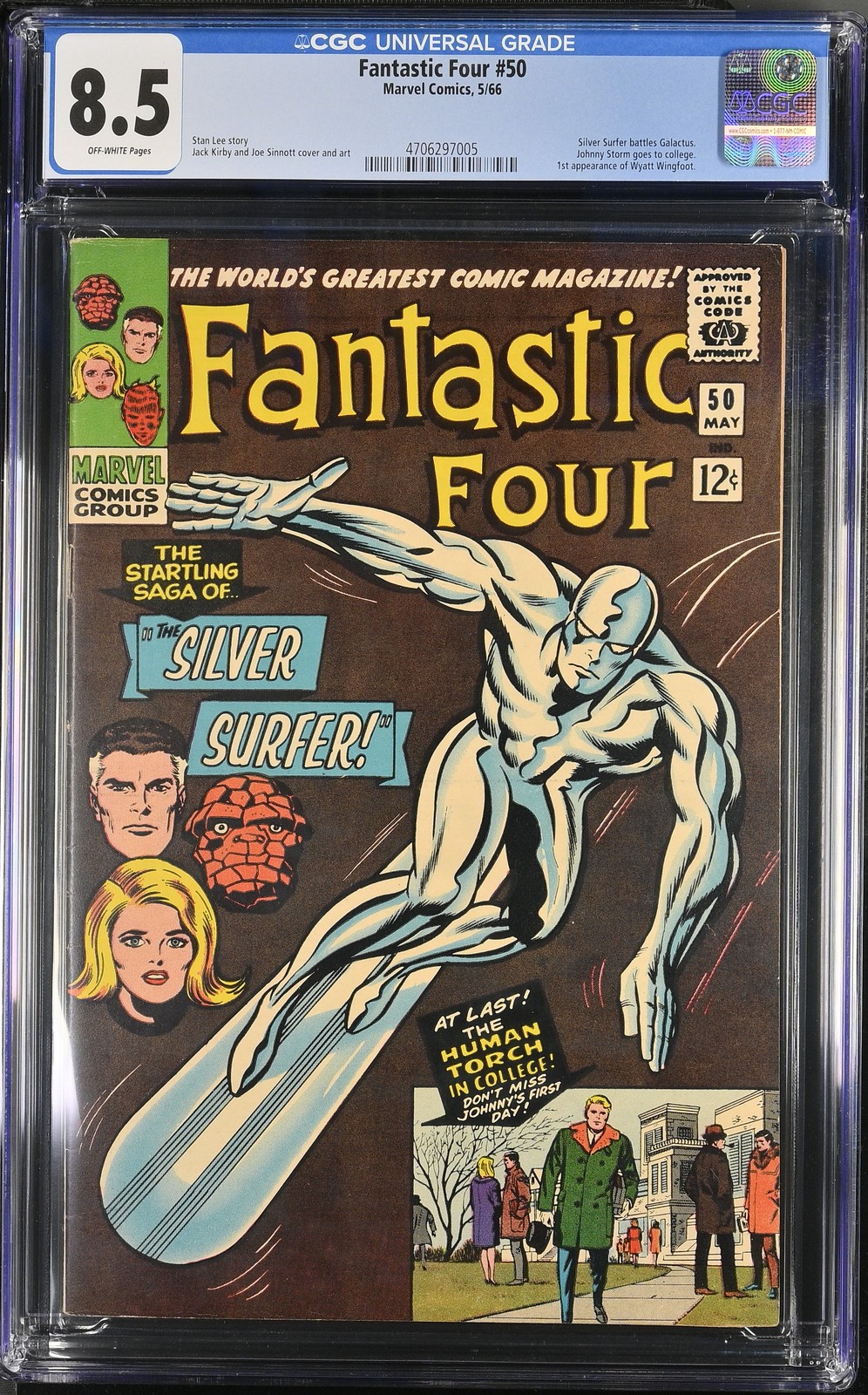 Fantastic Four #50 CGC 8.5 VF+ 1st Wyatt Wingfoot Jack Kirby 1966 Silver