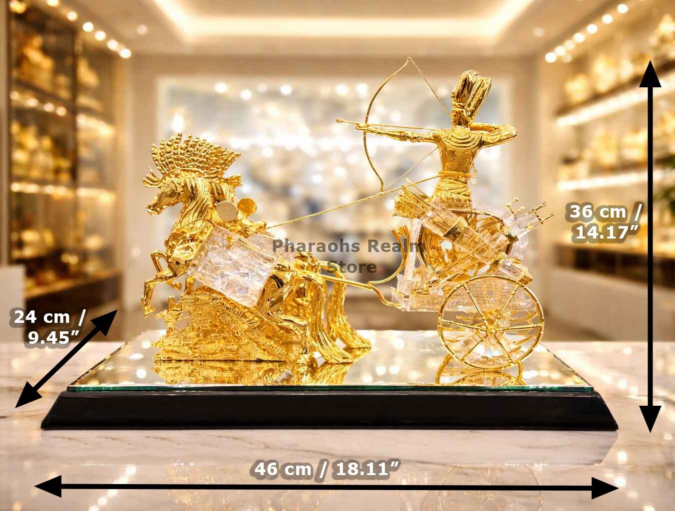 Asfour Crystal Tutankhamun Chariot Figurine – 24K Gold Plated Luxury Decor Asfour Crystal Tutankhamun Chariot Figurine – 24K Gold Plated Luxury Decor