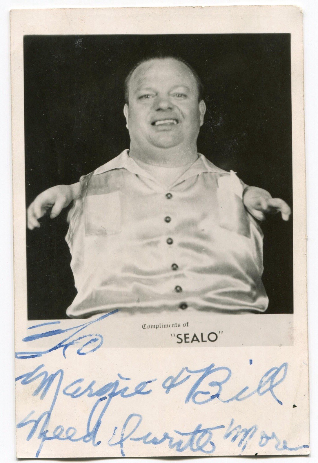 Sealo, The Seal Boy, signed vintage rppc photo, circus sideshow performer Sealo, The Seal Boy, signed vintage rppc photo, circus sideshow performer