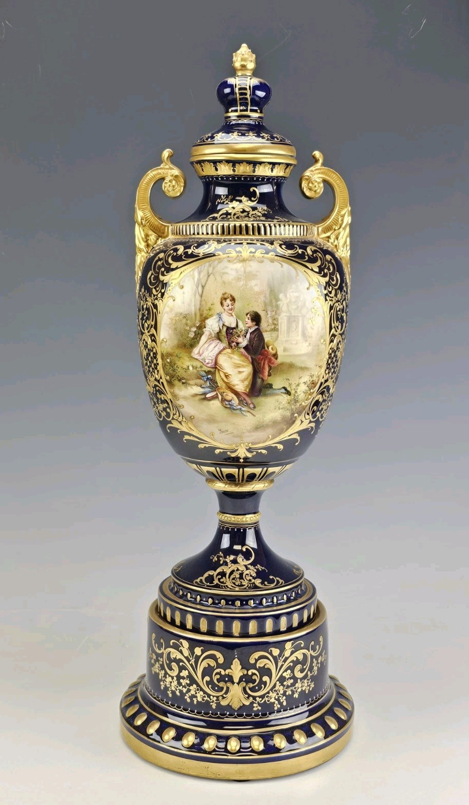 Large Antique Austrian Royal Vienna H/P Porcelain Vase Urn Large Antique Austrian Royal Vienna H/P Porcelain Vase Urn