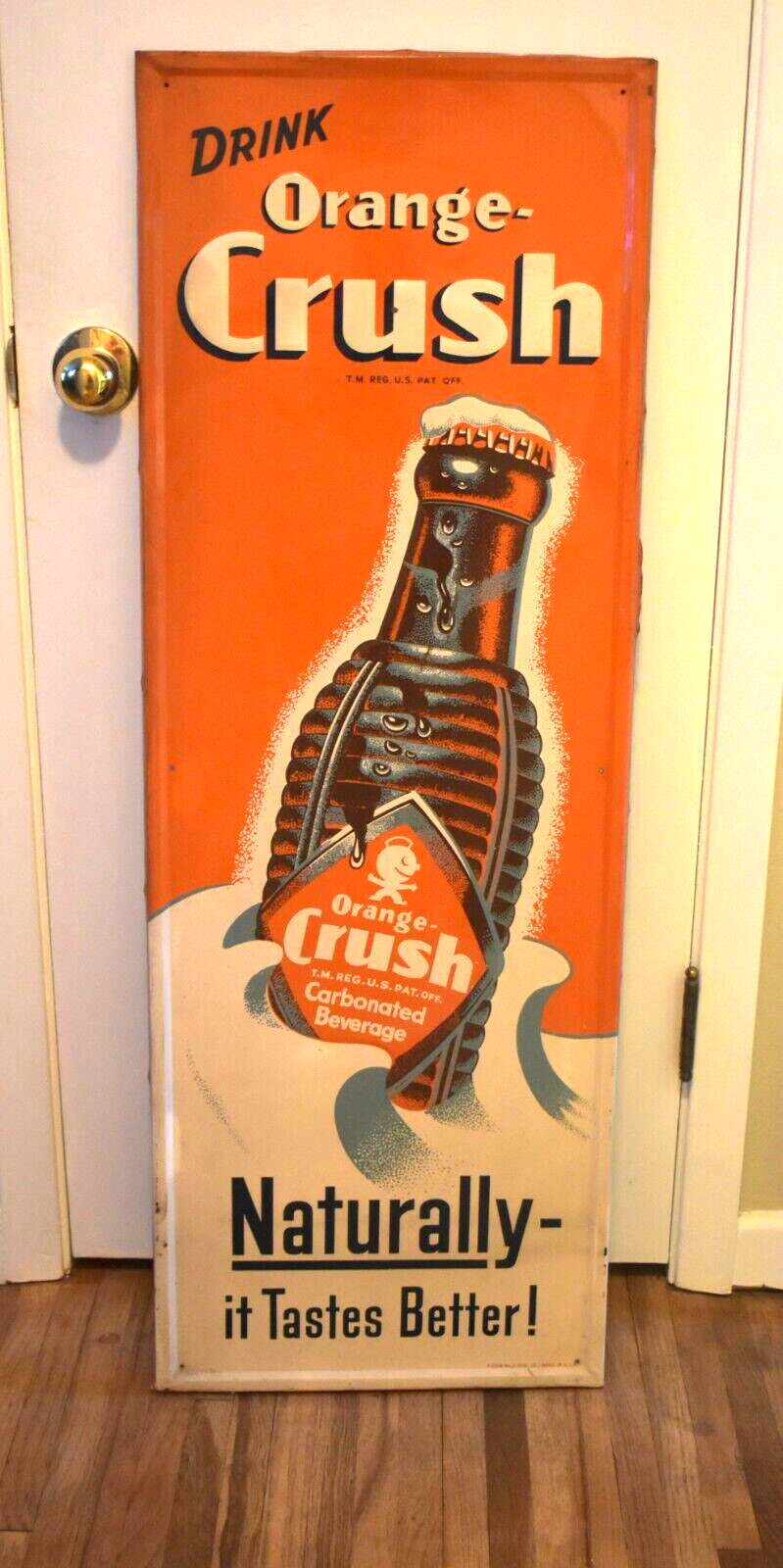 RARE Vintage DRINK ORANGE CRUSH SODA POP BOTTLE Metal ADVERTISING VERTICAL SIGN RARE Vintage DRINK ORANGE CRUSH SODA POP BOTTLE Metal ADVERTISING VERTICAL SIGN