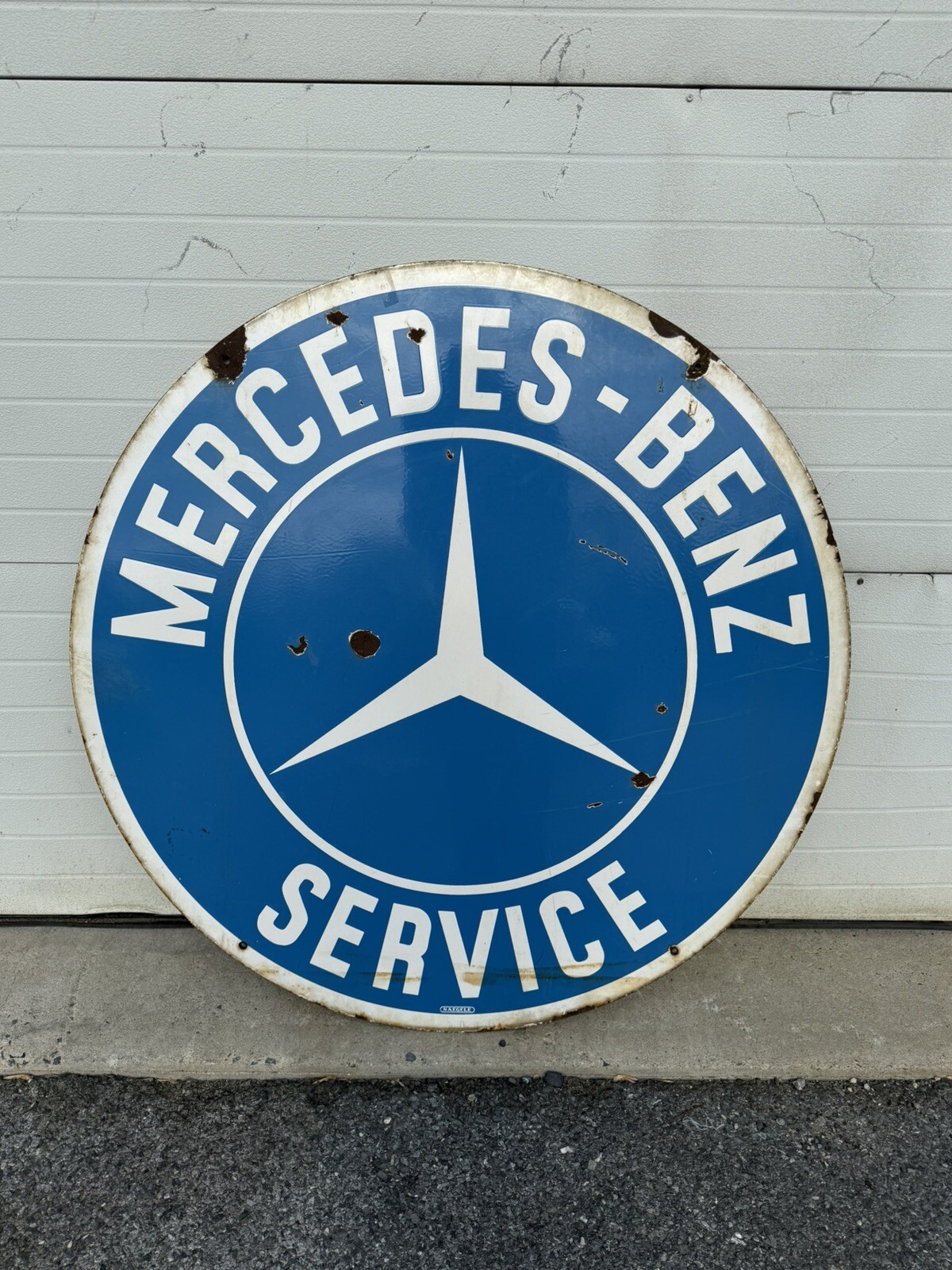 Vintage Porcelain Mercedes-Benz Service Sign Double Sided Dealership Gas Oil 42”