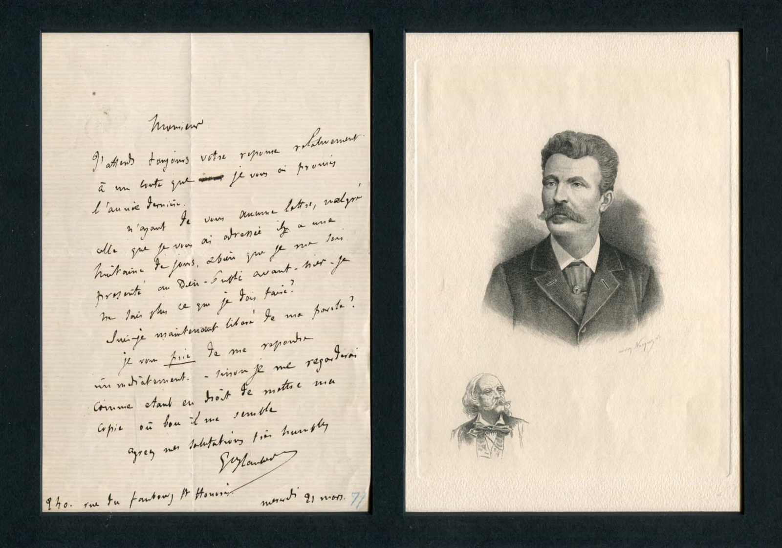 FRENCH NOVELIST Gustave Flaubert autograph letter signed & mounted FRENCH NOVELIST Gustave Flaubert autograph letter signed & mounted