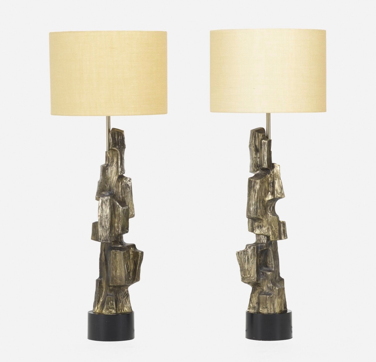Amazing Pair of Richard Barr/Maurizio Tempestini for Laurel Brutalist Tbl Lamp