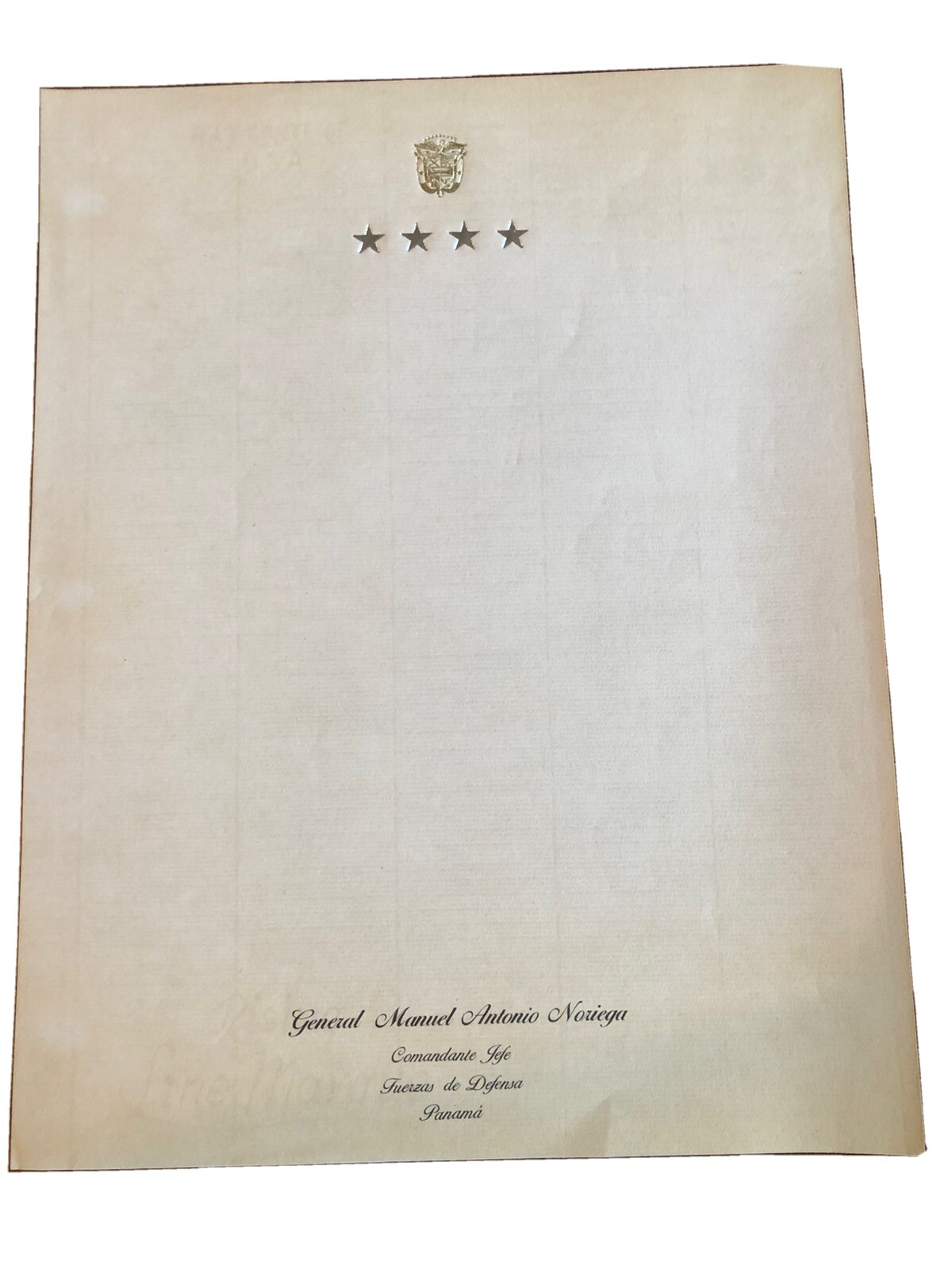 Manuel Antonio Noriega, 4 star Flag officer Just Cause Monogrammed Stationary