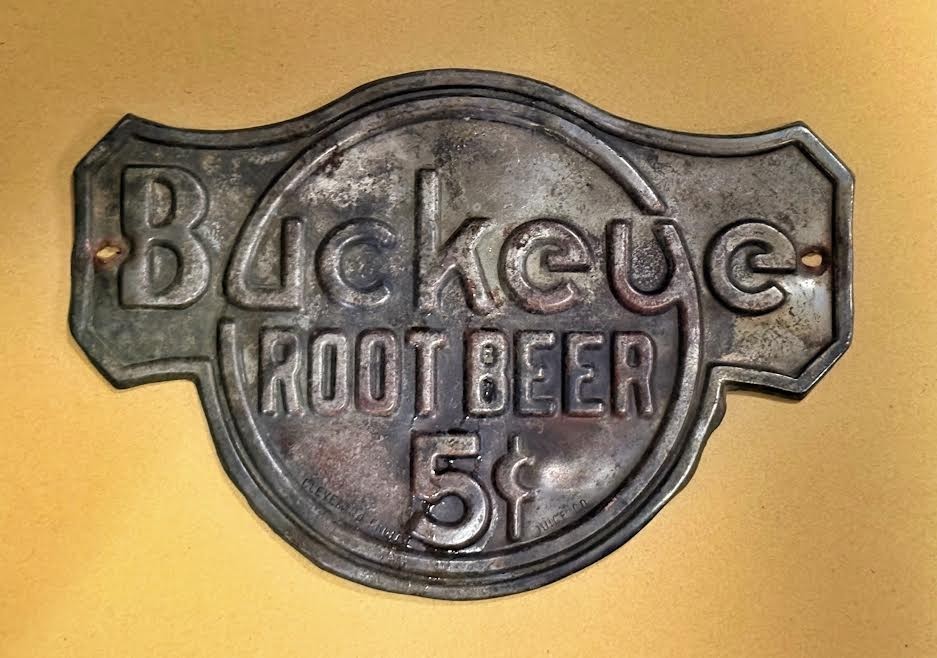 Vintage 1910s 1930s Original Buckeye Root Beer Soda Fountain Dispenser Sign Vintage 1910s 1930s Original Buckeye Root Beer Soda Fountain Dispenser Sign