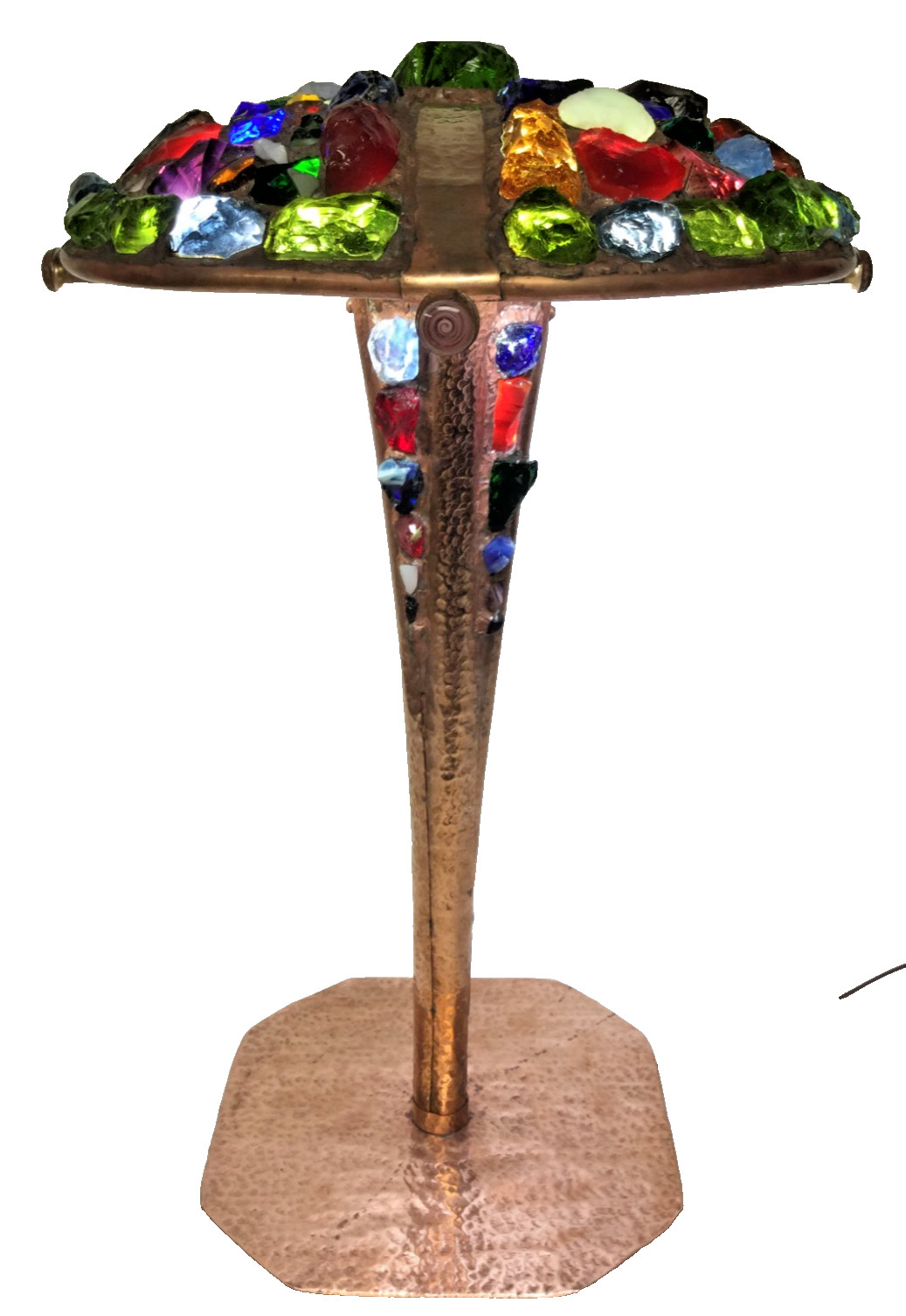 Ken Reinhardt Stained Glass Chunk Lamp Hammered Copper Youghiogheny Blenko Dalle Ken Reinhardt Stained Glass Chunk Lamp Hammered Copper Youghiogheny Blenko Dalle