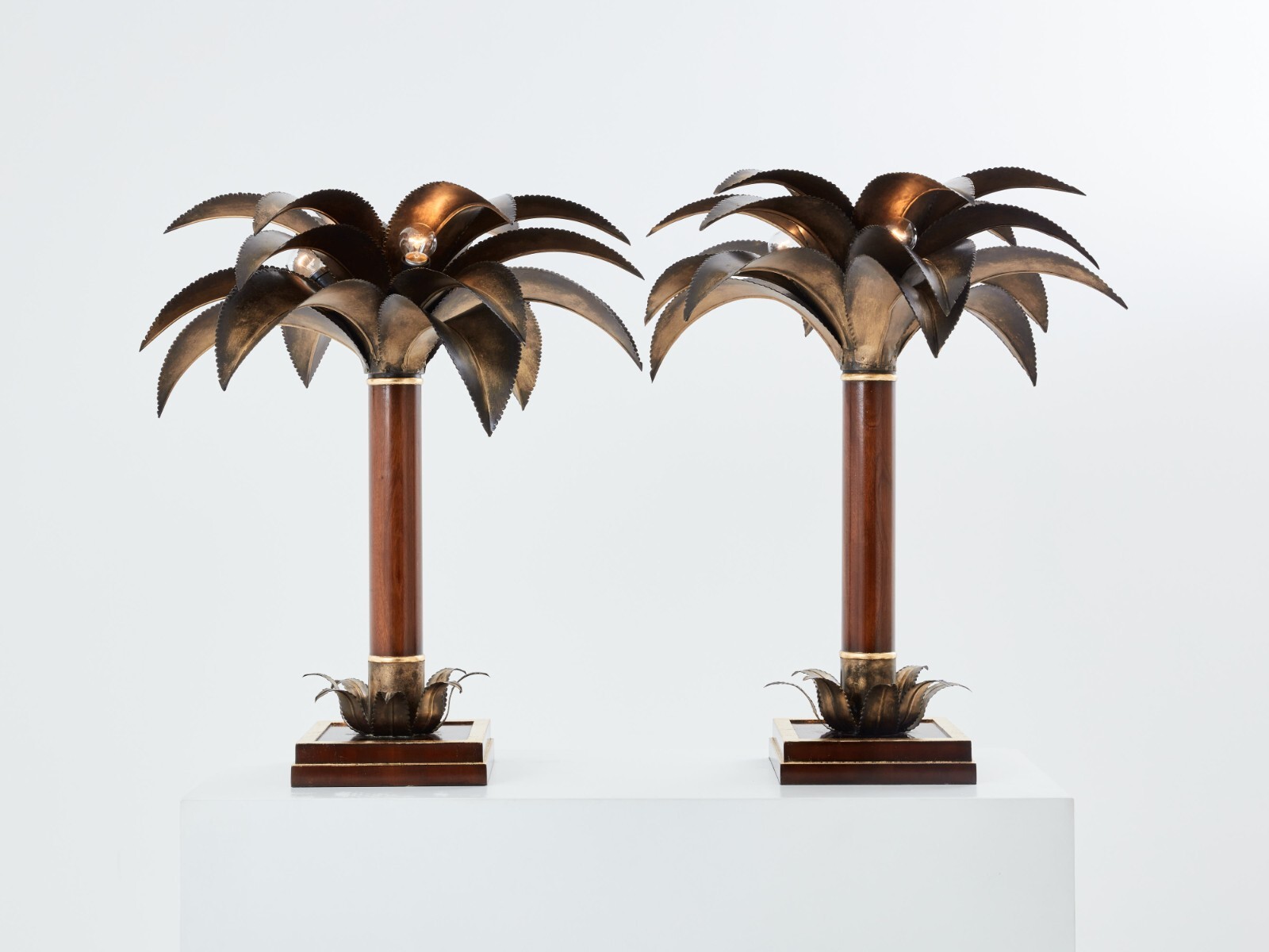 Maison Jansen early palm tree lamps mahogany bronze 1960 Maison Jansen early palm tree lamps mahogany bronze 1960