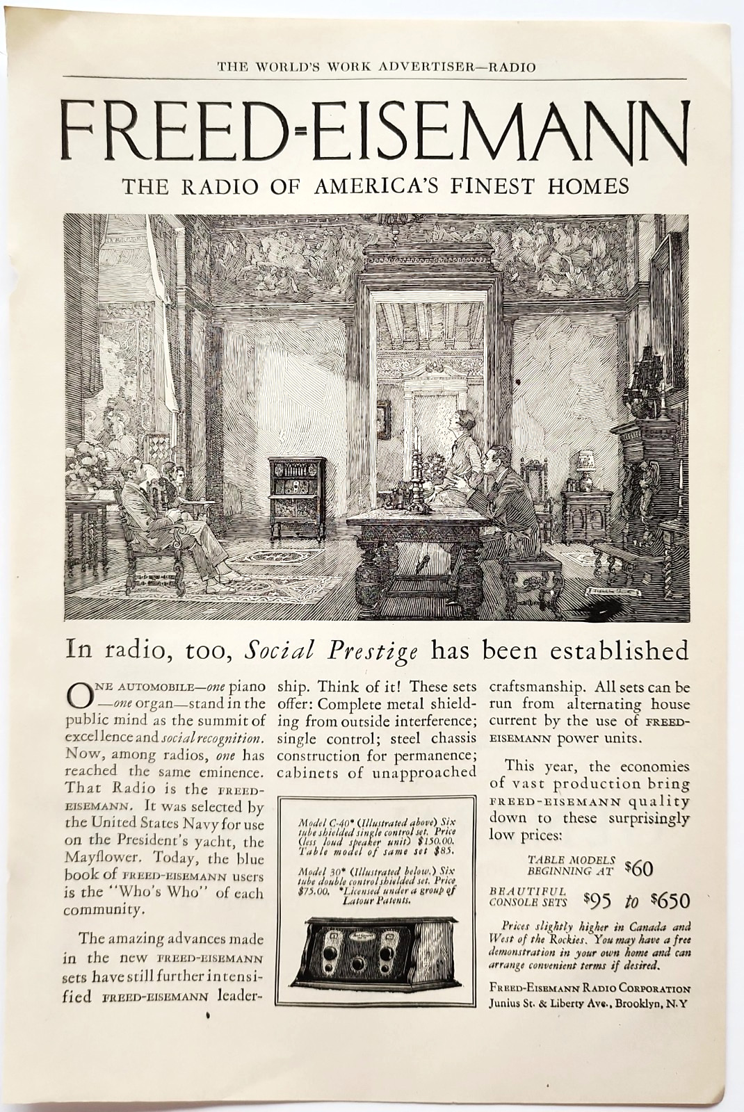 1926 Freed Eisemann Radio Advertisement Brooklyn NY Music Vintage Sound