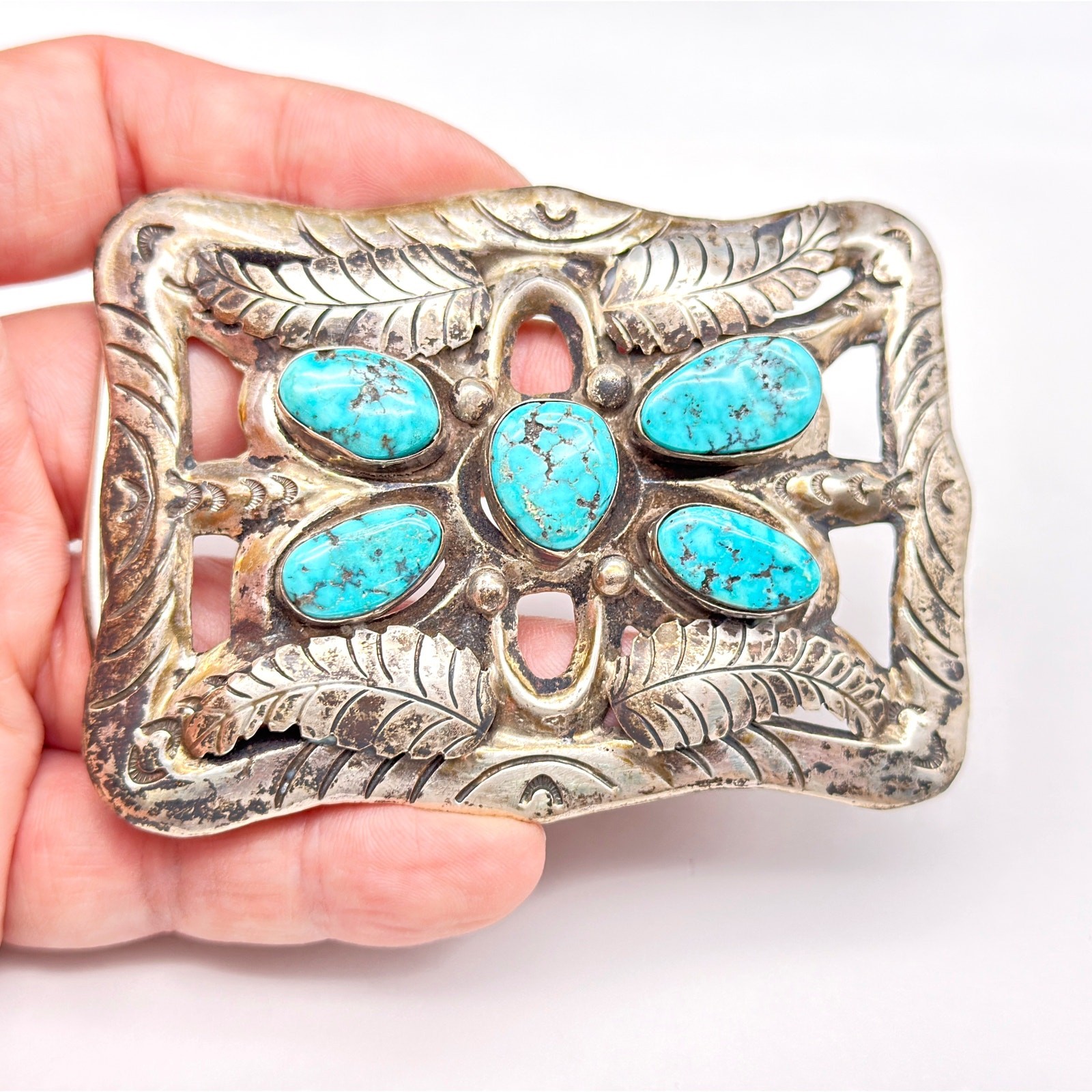 Vintage Navajo Ambrose Lincoln Turquoise Sterling Silver Belt Buckle 1.625 Vintage Navajo Ambrose Lincoln Turquoise Sterling Silver Belt Buckle 1.625