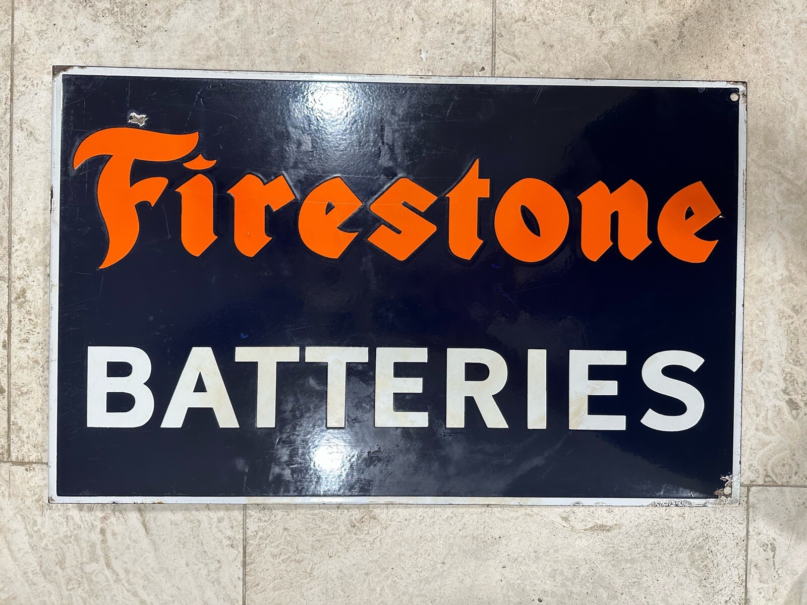 Vintage FIRESTONE BATTERIES PORCELAIN FLANGE SIGN Original Tire AC Rare Glossy Vintage FIRESTONE BATTERIES PORCELAIN FLANGE SIGN Original Tire AC Rare Glossy