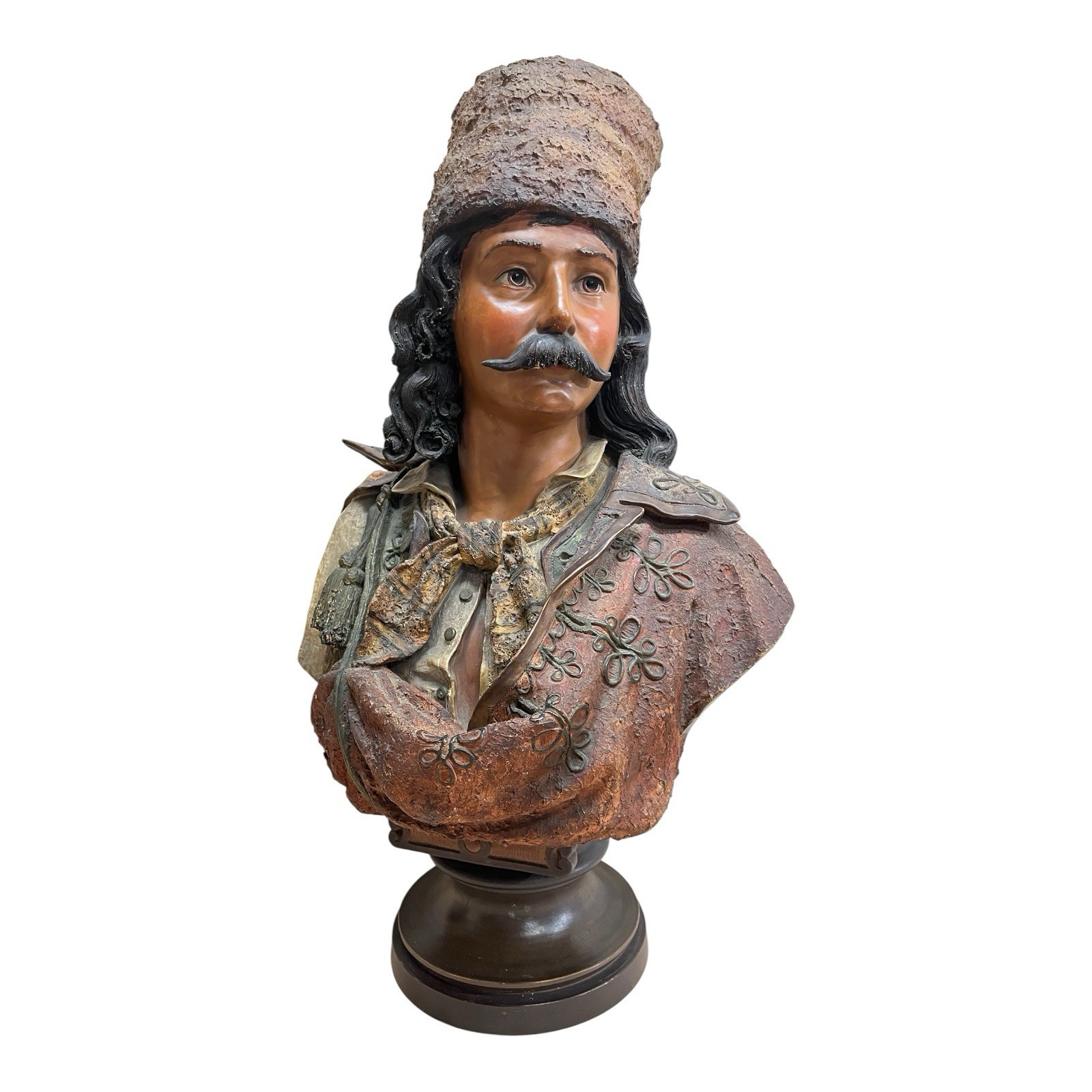 Antique Large 27” Austrian Terracotta Polychrome Bust Attributed Goldscheider Antique Large 27” Austrian Terracotta Polychrome Bust Attributed Goldscheider
