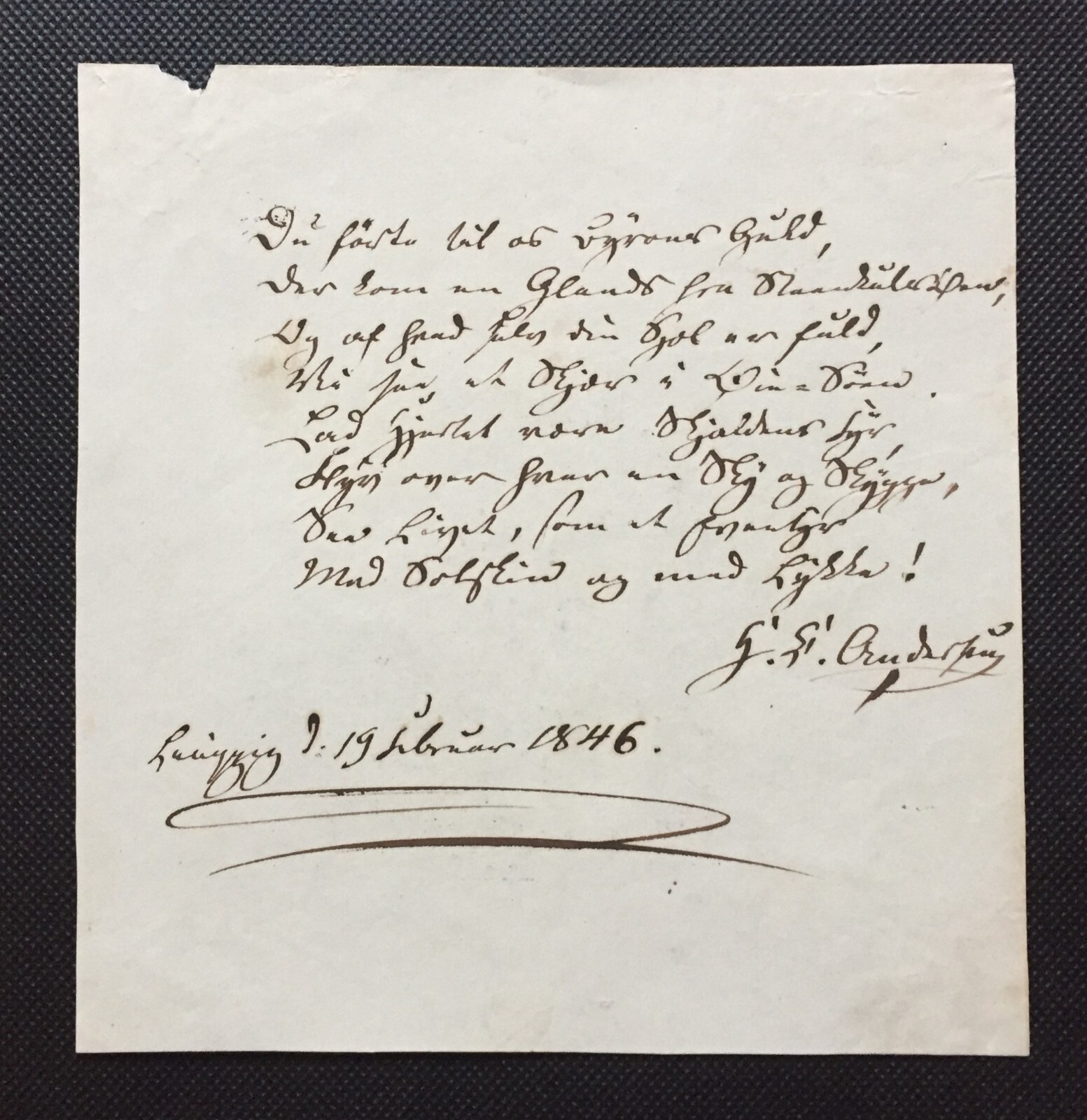 Hans Christian ANDERSEN - Signed Autograph Poem - Life as an Adventure - 1846 Hans Christian ANDERSEN - Signed Autograph Poem - Life as an Adventure - 1846