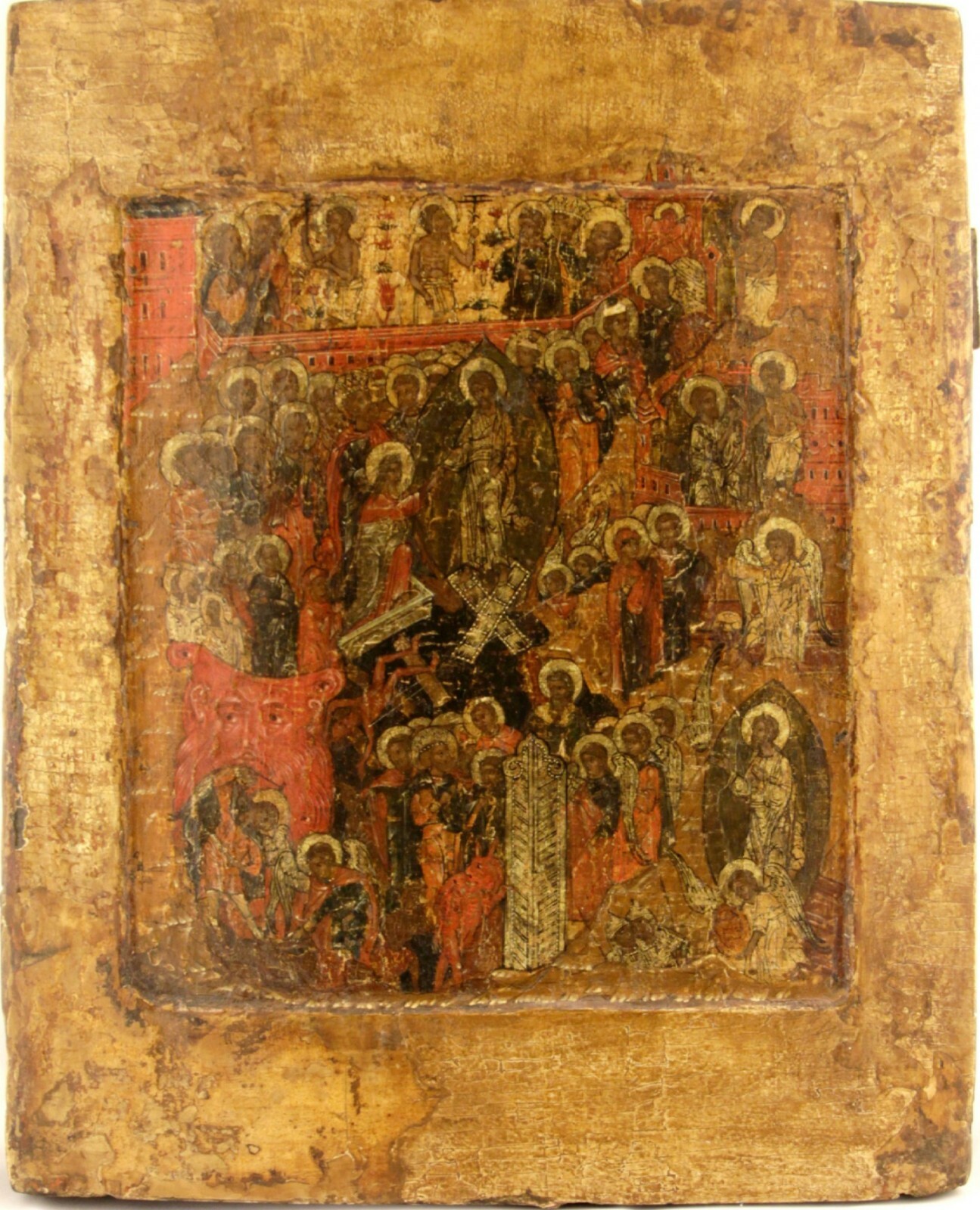 16c-17c ANTIQUE HAND PAINTED RUSSIAN ICON OF THE CHRIST RESURRECTION KOVCHEG