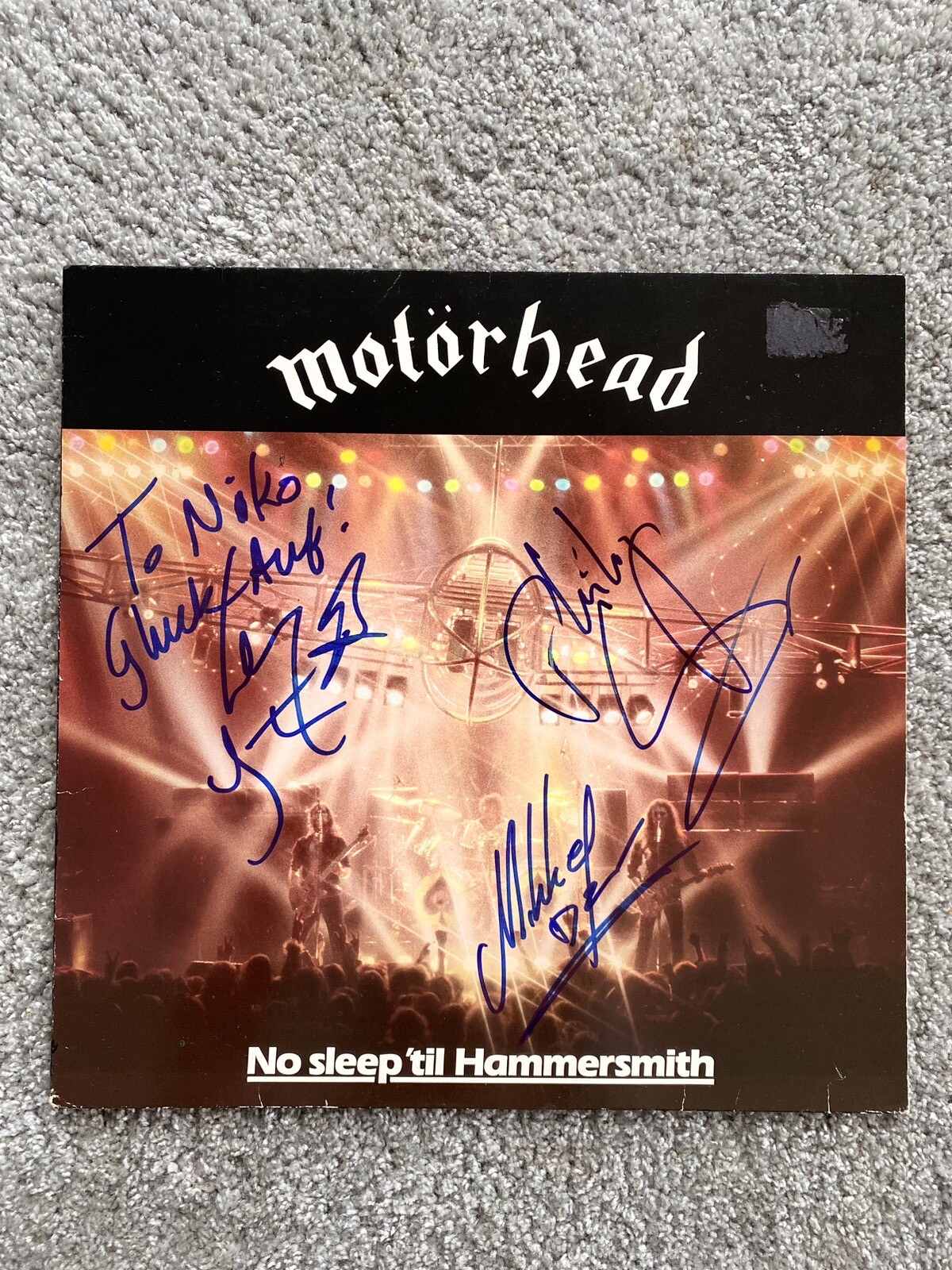 Motörhead Lemmy Kilmister Signed No Sleep’til Hammersmith Vinyl LP Autograph