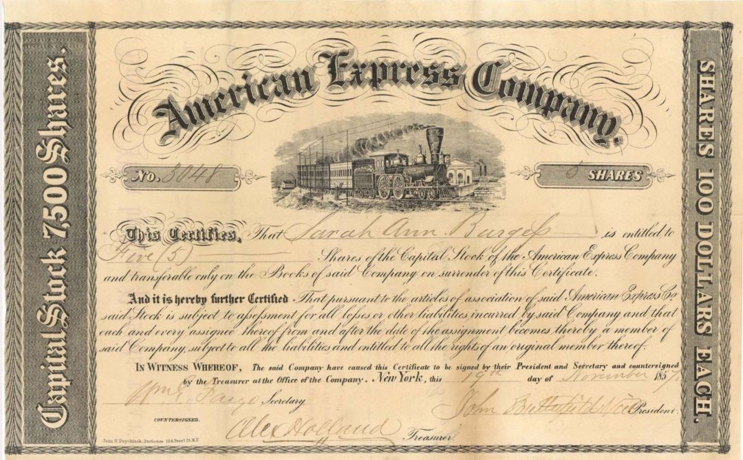 American Express Co. Signed by John Butterfield and William G. Fargo - 1857 da American Express Co. Signed by John Butterfield and William G. Fargo - 1857 da